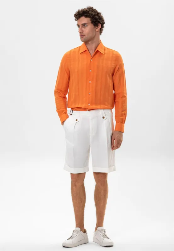 Orange Knitted Patterned Men's Shirt - Wessi sold by Wessi