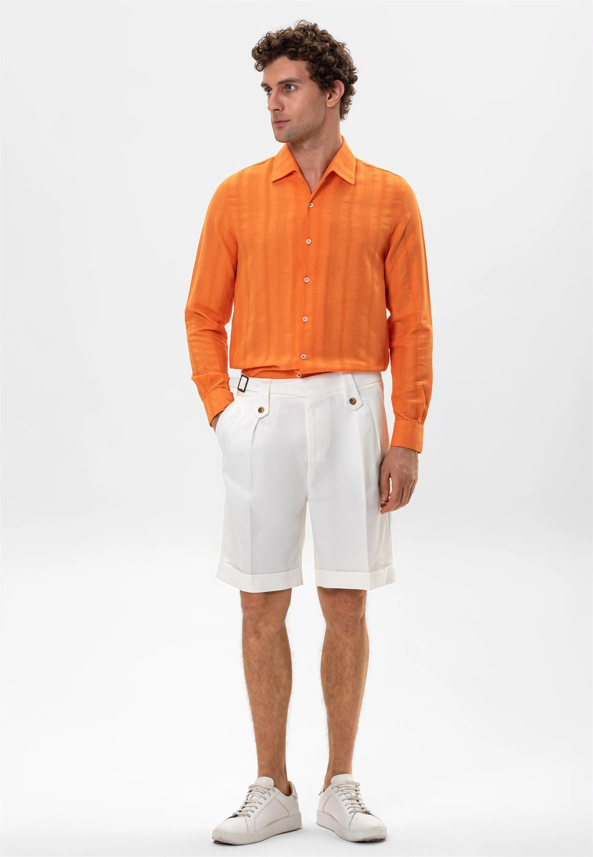 Orange Knitted Patterned Men's Shirt - Wessi sold by Wessi