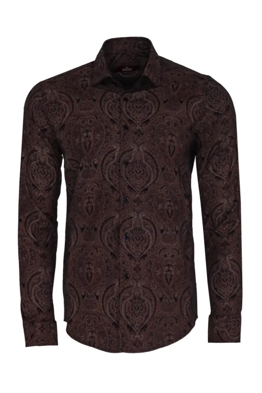 Brown Patterned Slim Fit Men's Shirt - Wessi sold by Wessi