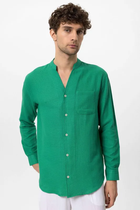 Men's Duck Green Judge Collar Knitted Textured  Shirt - Wessi sold by Wessi