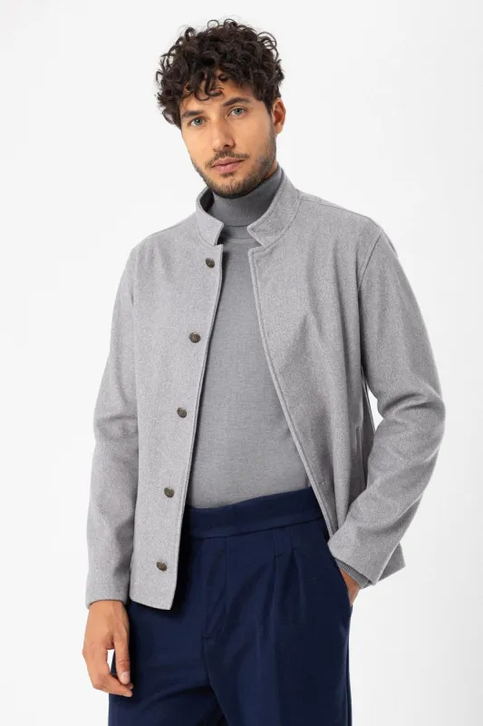 Men's Light Grey High Collar Cashmere Coat - Wessi sold by Wessi