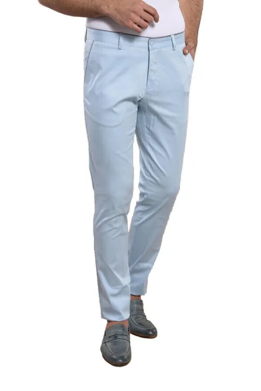 Flap Pockets Cotton Blue Men Pants - Wessi sold by Wessi