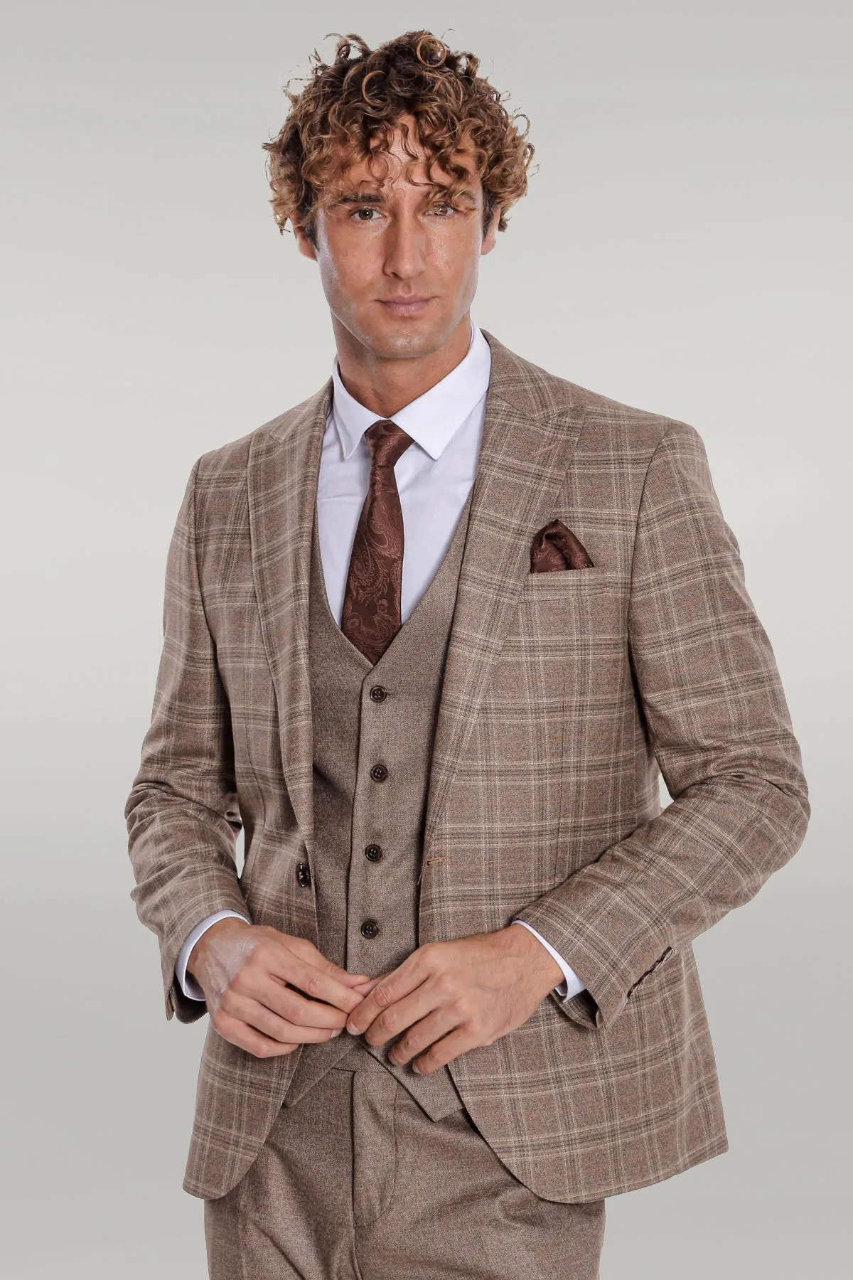 Checked Slim Fit Light Brown Men Suit - Wessi sold by Wessi