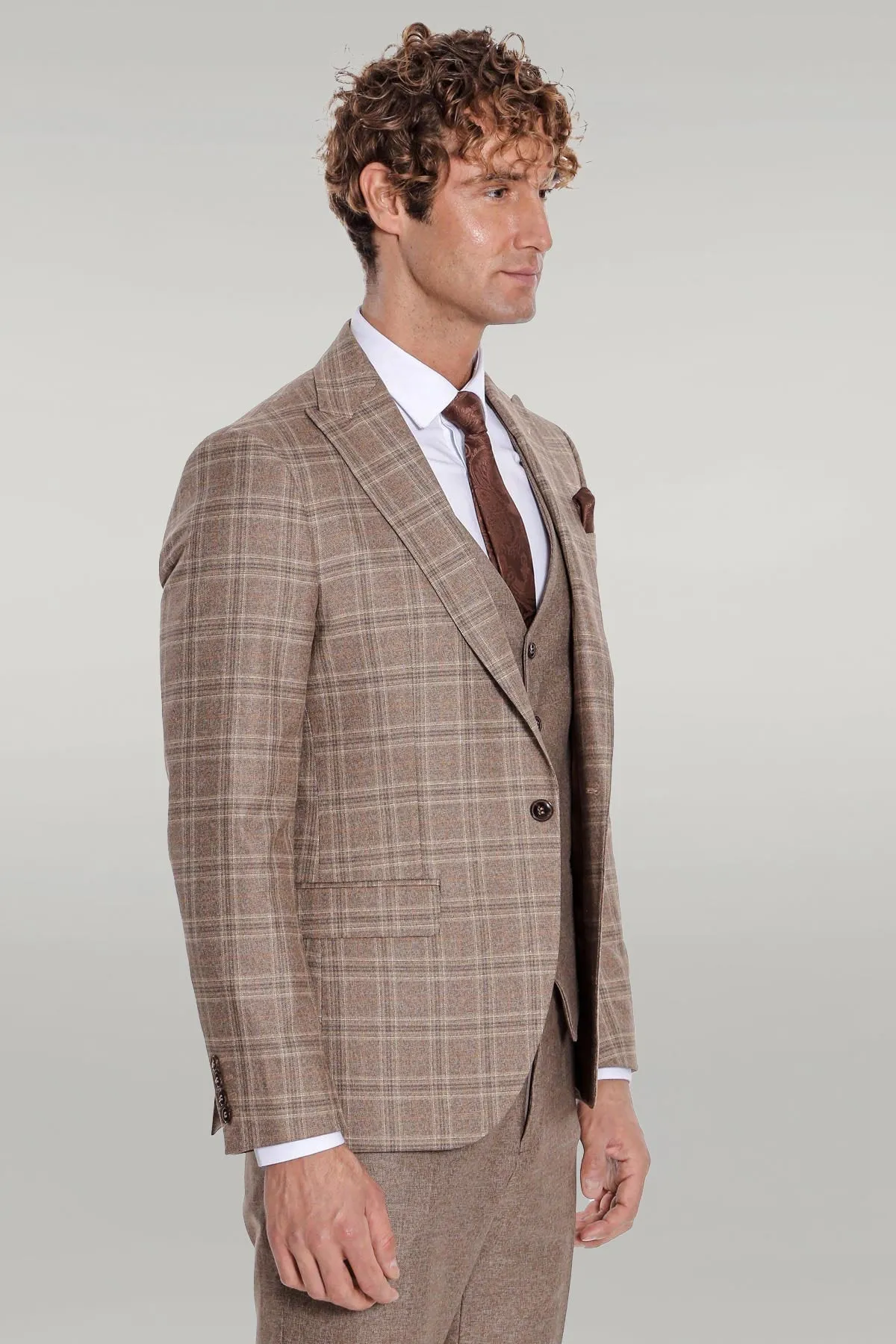 Checked Slim Fit Light Brown Men Suit - Wessi sold by Wessi product image thumbnail 5