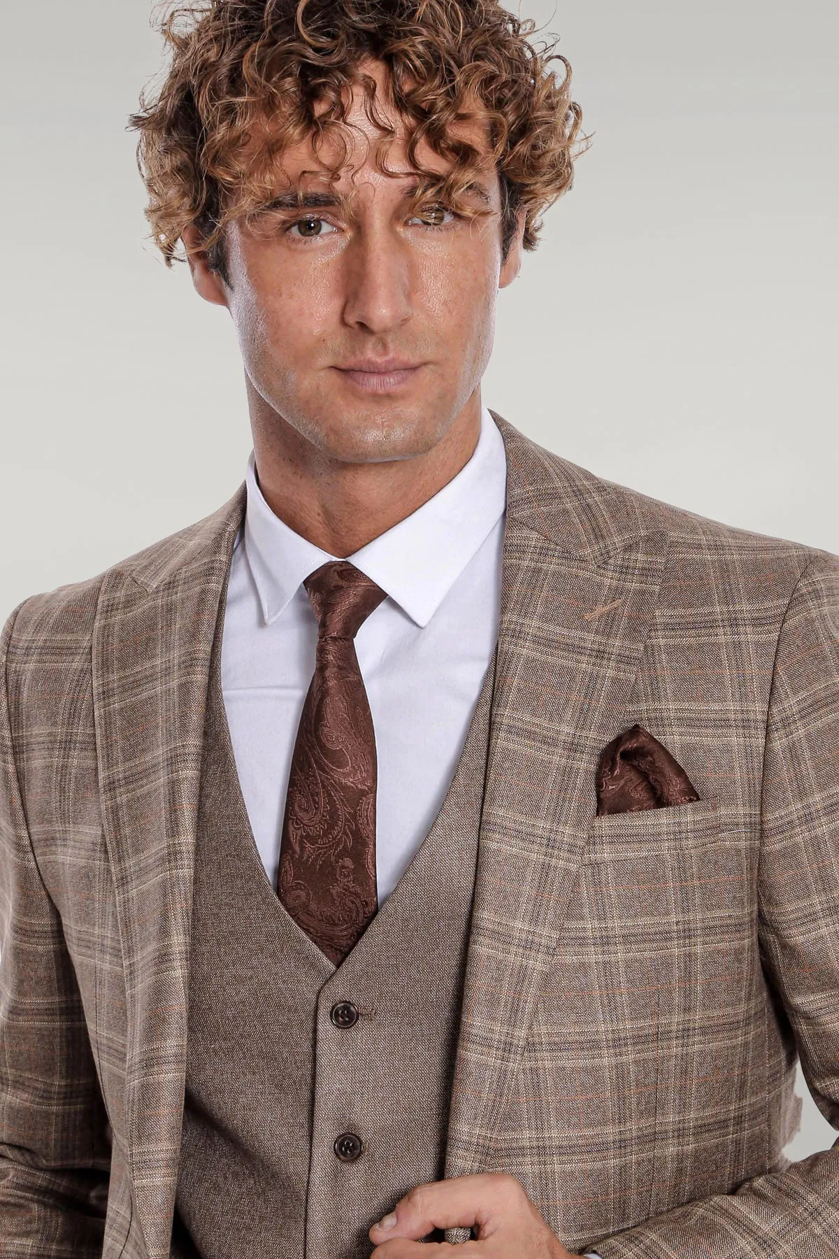 Checked Slim Fit Light Brown Men Suit - Wessi sold by Wessi product image thumbnail 3