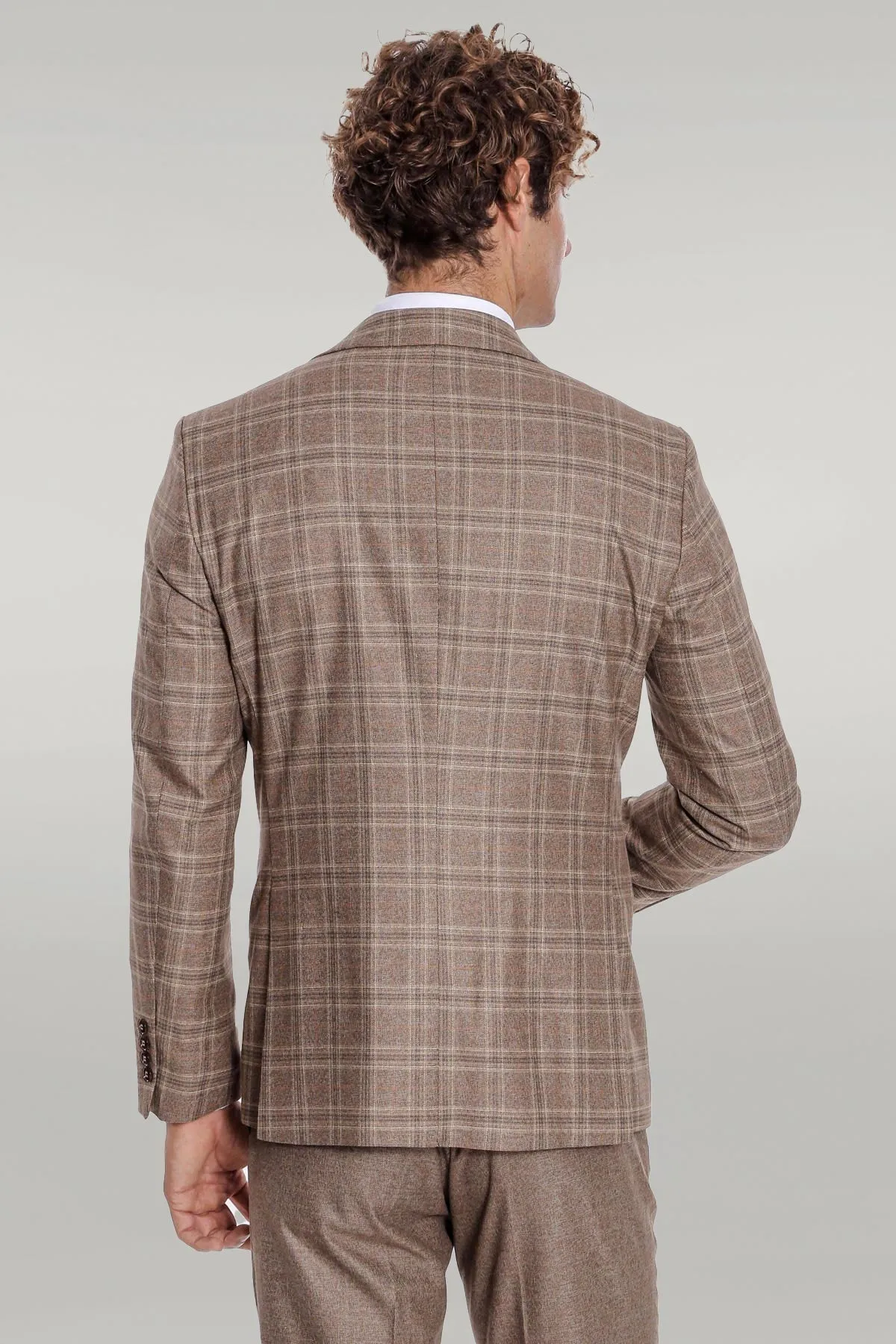 Checked Slim Fit Light Brown Men Suit - Wessi sold by Wessi product image thumbnail 4