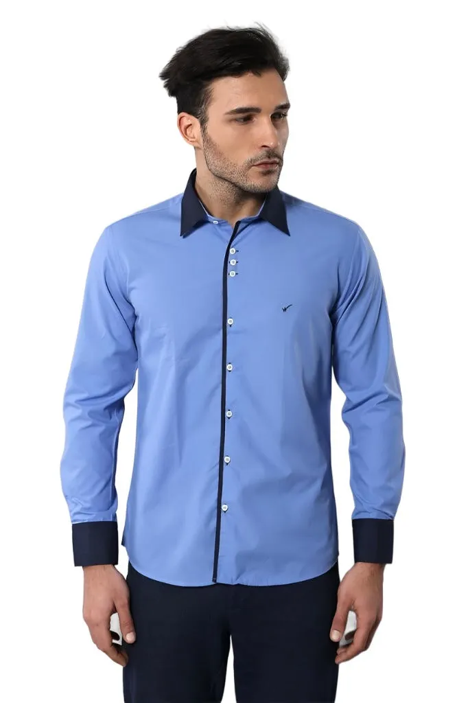 Double Colored Blue Slim Fit Shirt | Wessi sold by Wessi