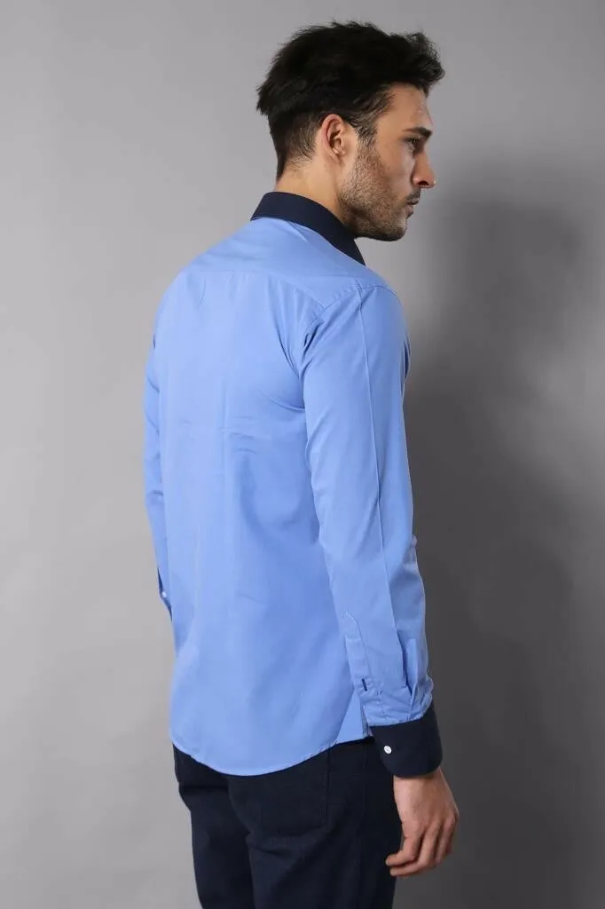 Double Colored Blue Slim Fit Shirt | Wessi sold by Wessi product image thumbnail 3