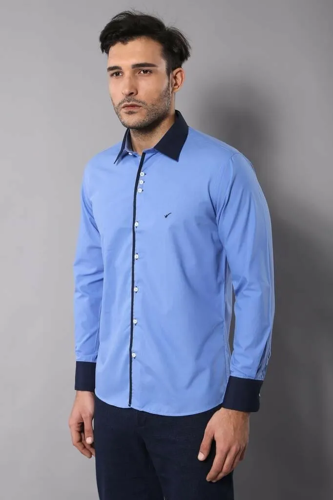 Double Colored Blue Slim Fit Shirt | Wessi sold by Wessi product image thumbnail 2