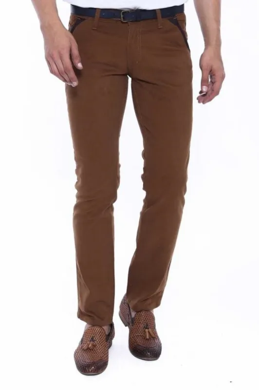 Gabardin Pockets Brown Men Pants - Wessi sold by Wessi