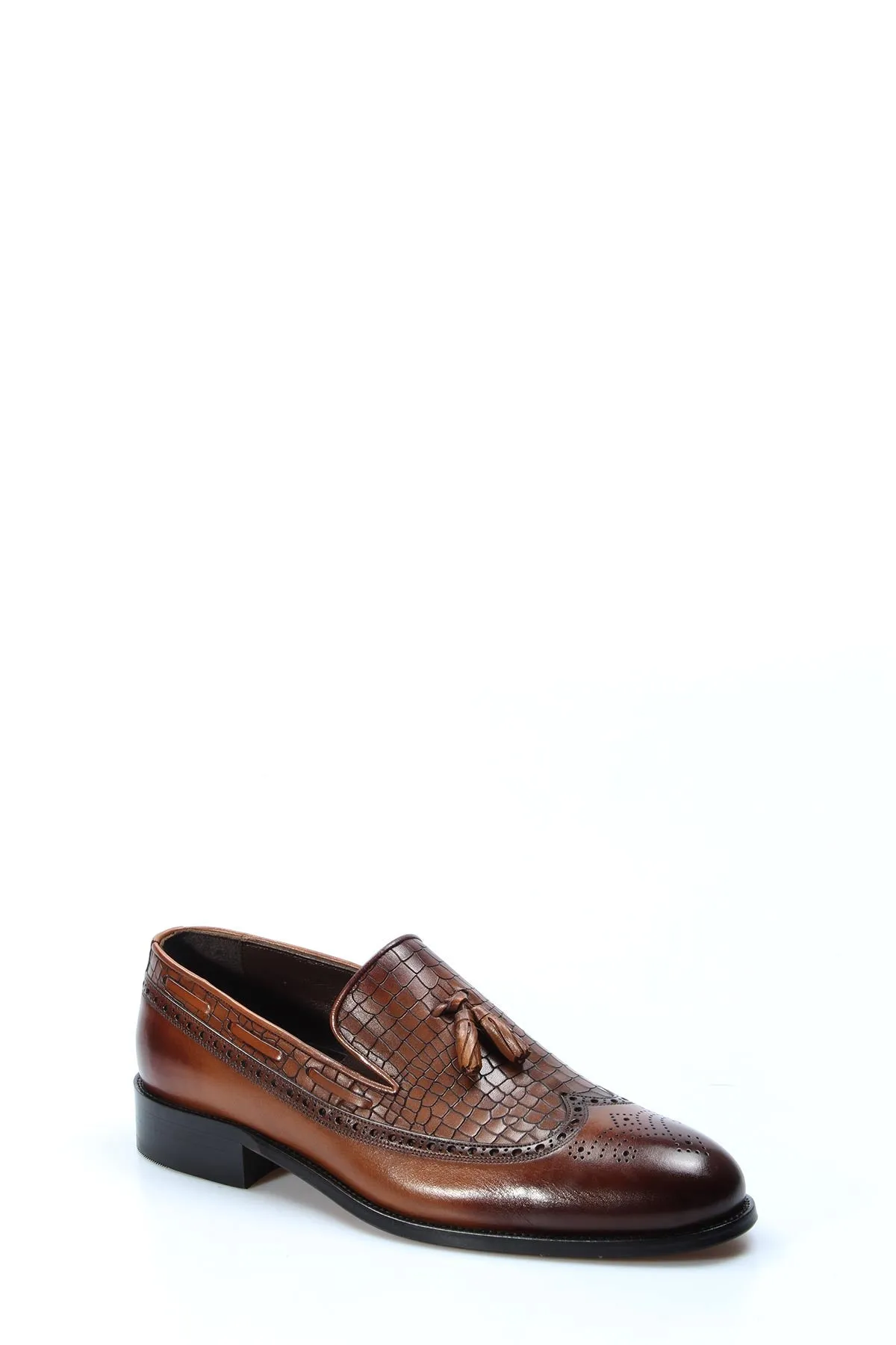 Men's Brown Crocodile-Embossed Leather Tassel Loafers - Wessi sold by Wessi product image thumbnail 4