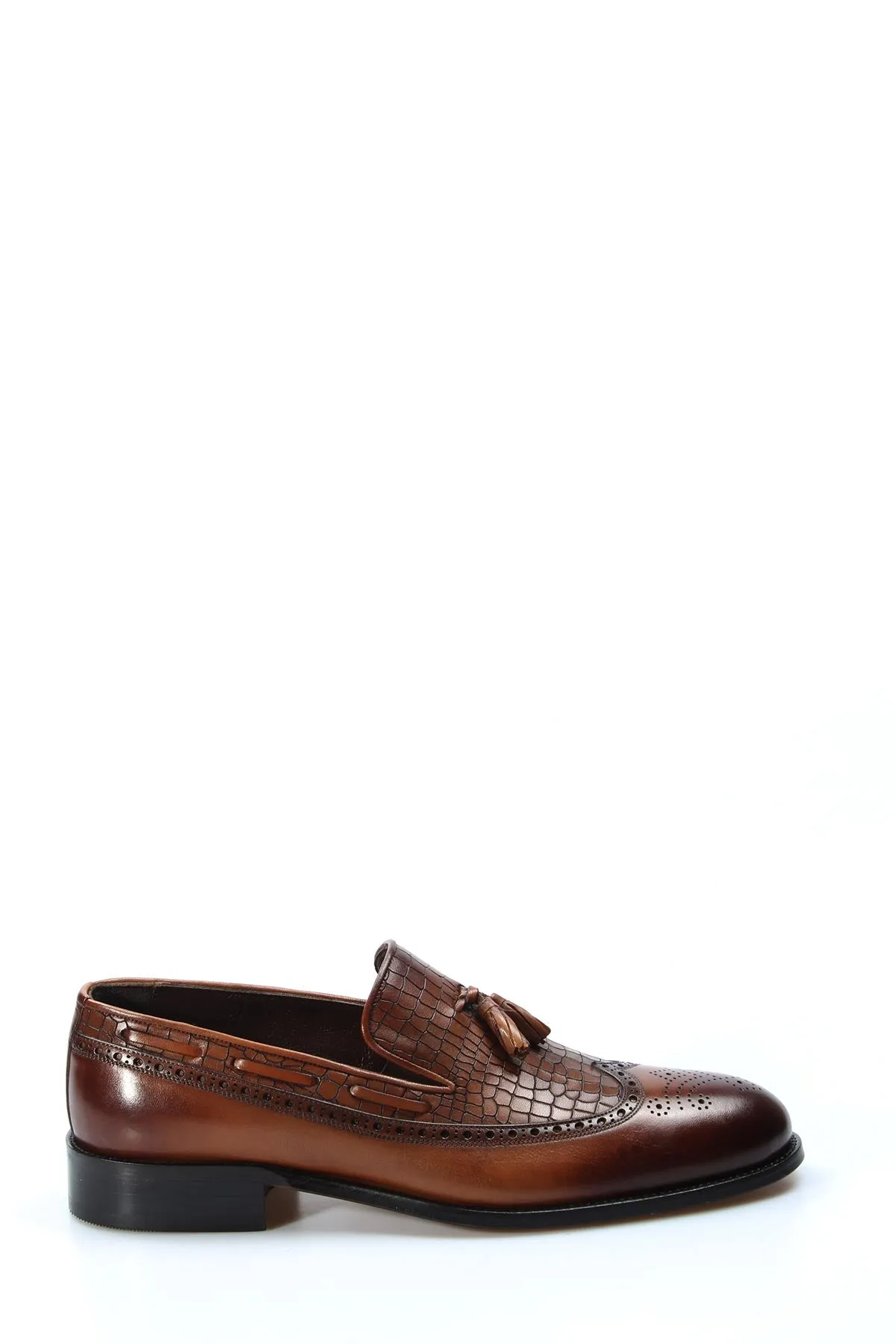 Men's Brown Crocodile-Embossed Leather Tassel Loafers - Wessi sold by Wessi product image thumbnail 2