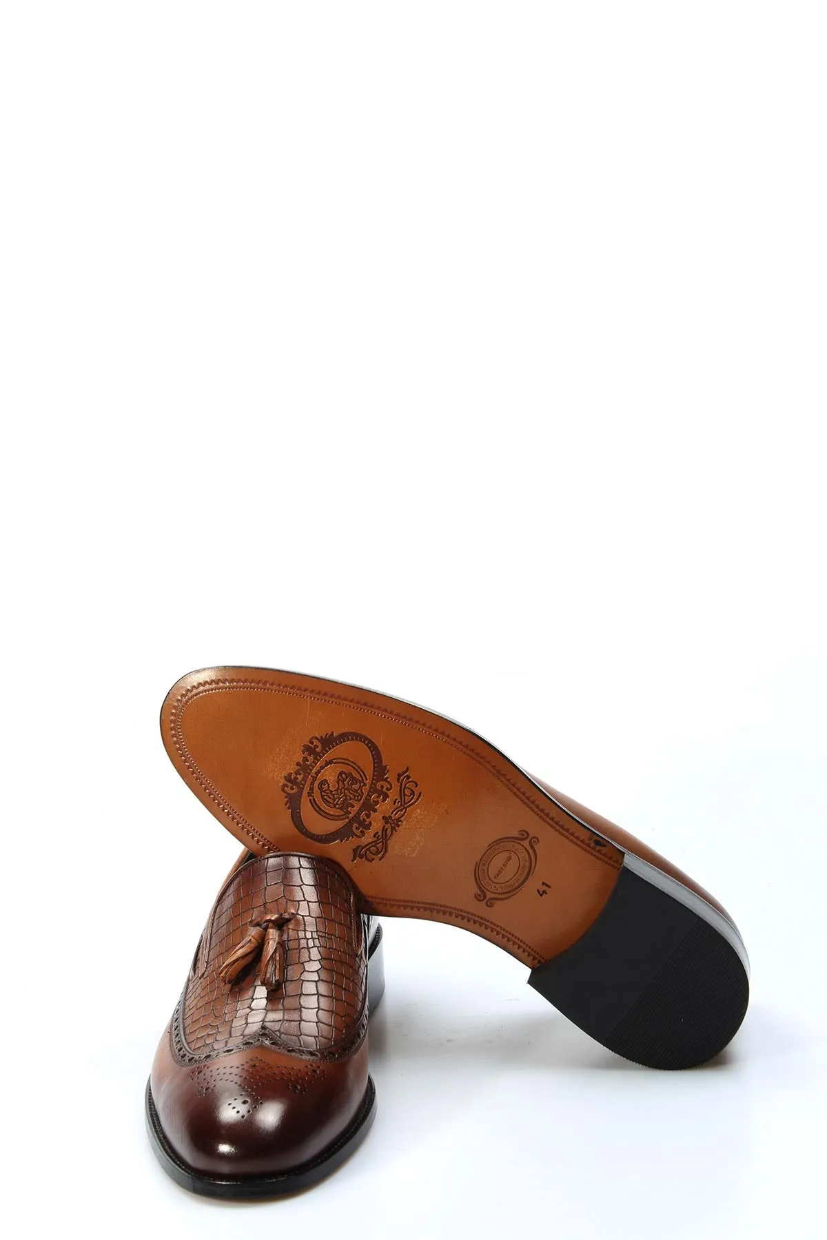 Men's Brown Crocodile-Embossed Leather Tassel Loafers - Wessi sold by Wessi product image thumbnail 5