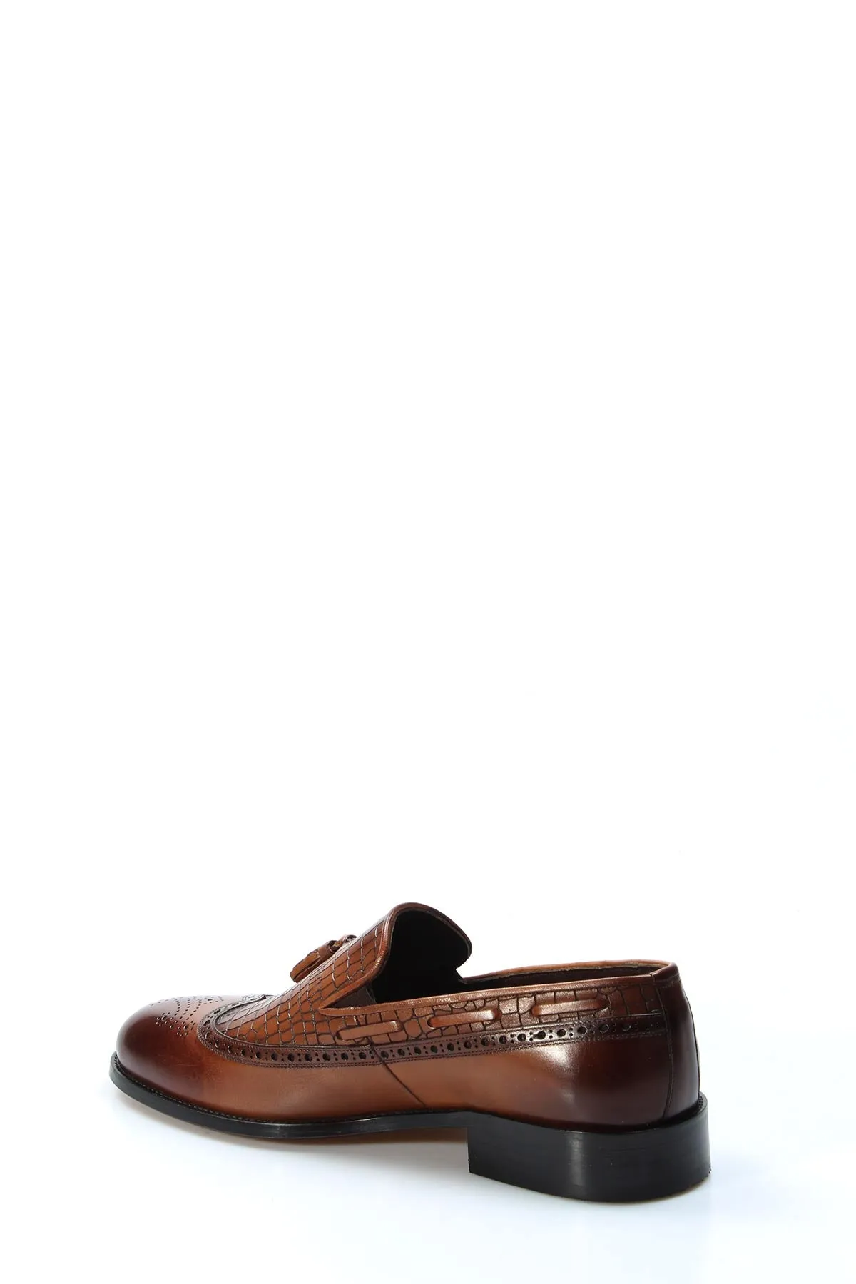 Men's Brown Crocodile-Embossed Leather Tassel Loafers - Wessi sold by Wessi product image thumbnail 3