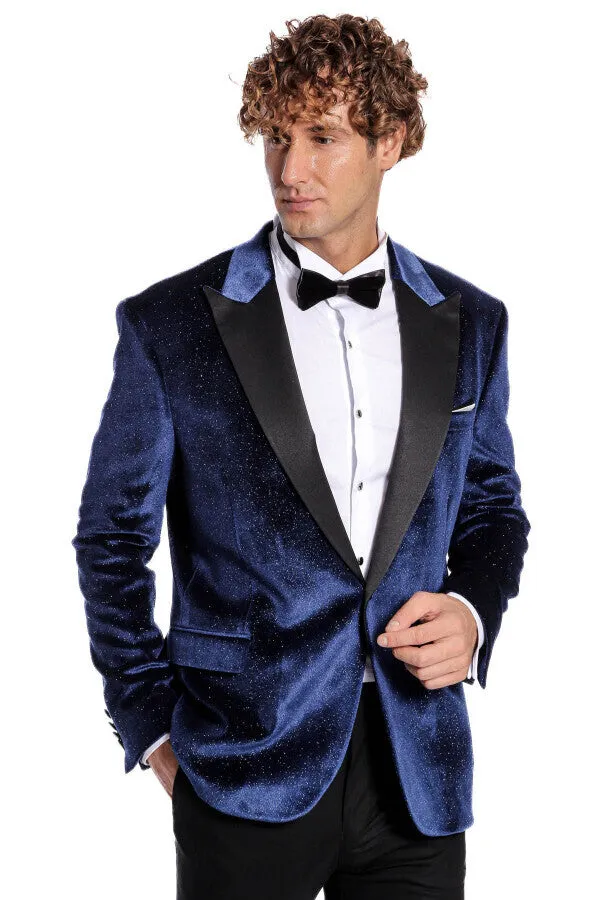 Sparkle Slim Fit Velvet Navy Blue Men Wedding Tuxedo Blazer - Wessi sold by Wessi product image thumbnail 5