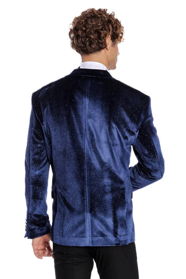 Sparkle Slim Fit Velvet Navy Blue Men Wedding Tuxedo Blazer - Wessi sold by Wessi product image thumbnail 4