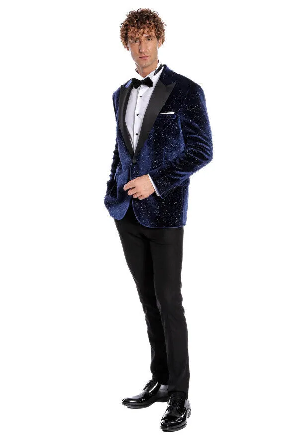 Sparkle Slim Fit Velvet Navy Blue Men Wedding Tuxedo Blazer - Wessi sold by Wessi product image thumbnail 2