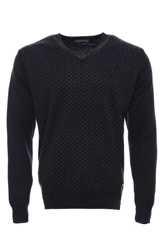 Dot Patterned V Neck Black Sweater - Wessi sold by Wessi