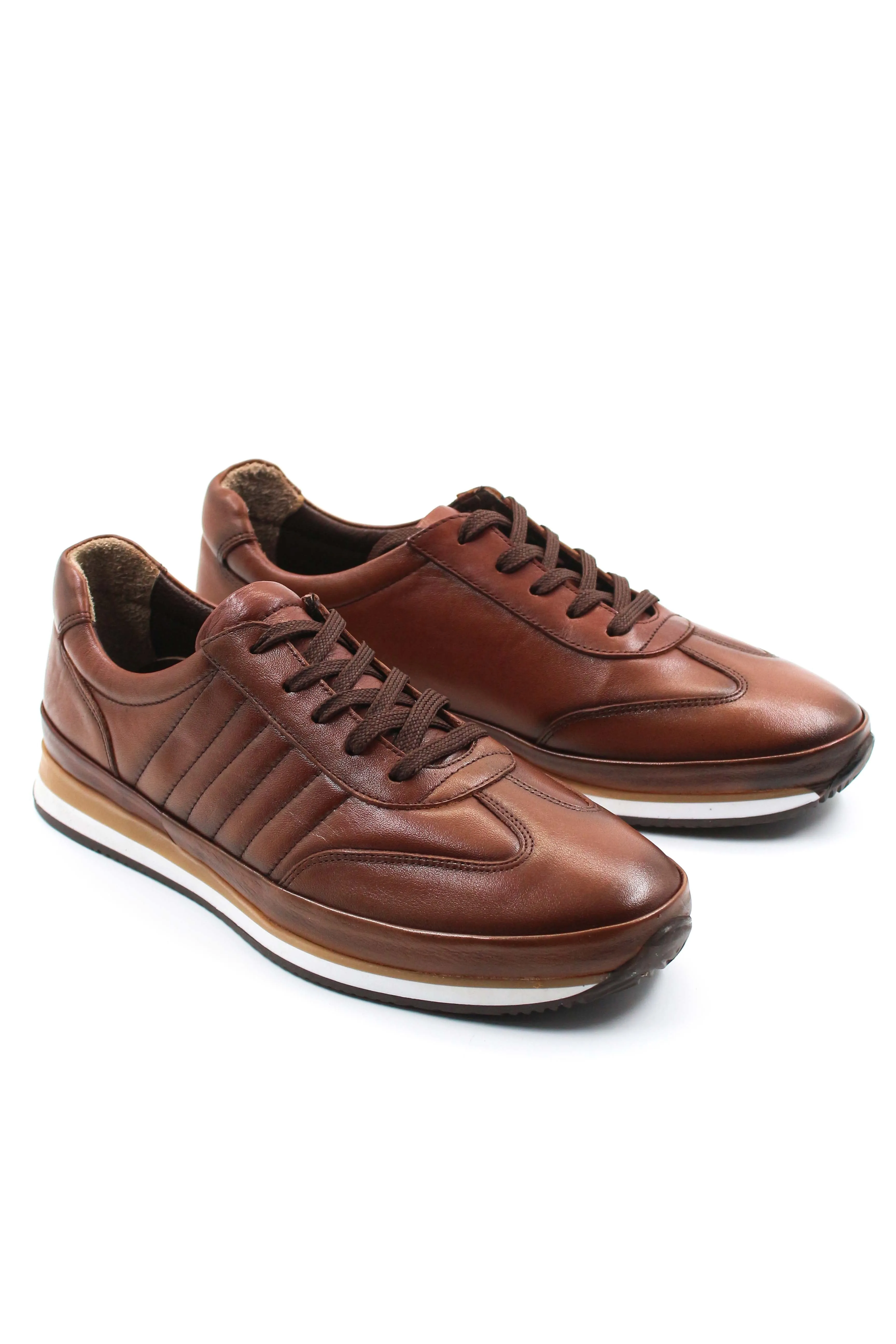 Men's Brown Leather Athletic Sneakers-Wessi sold by Wessi product image thumbnail 4