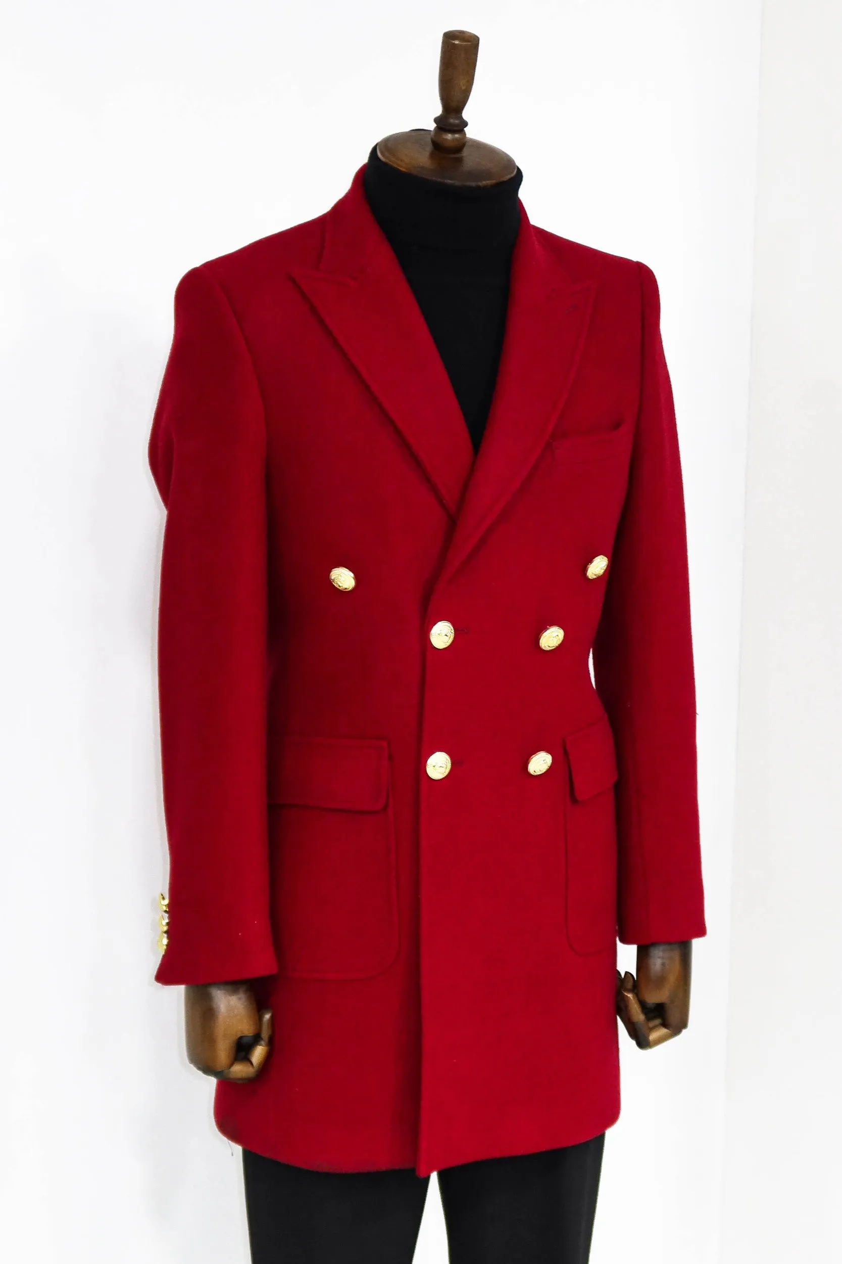 Metal Buttoned Double Breasted Burgundy Men Coat - Wessi sold by Wessi product image thumbnail 3