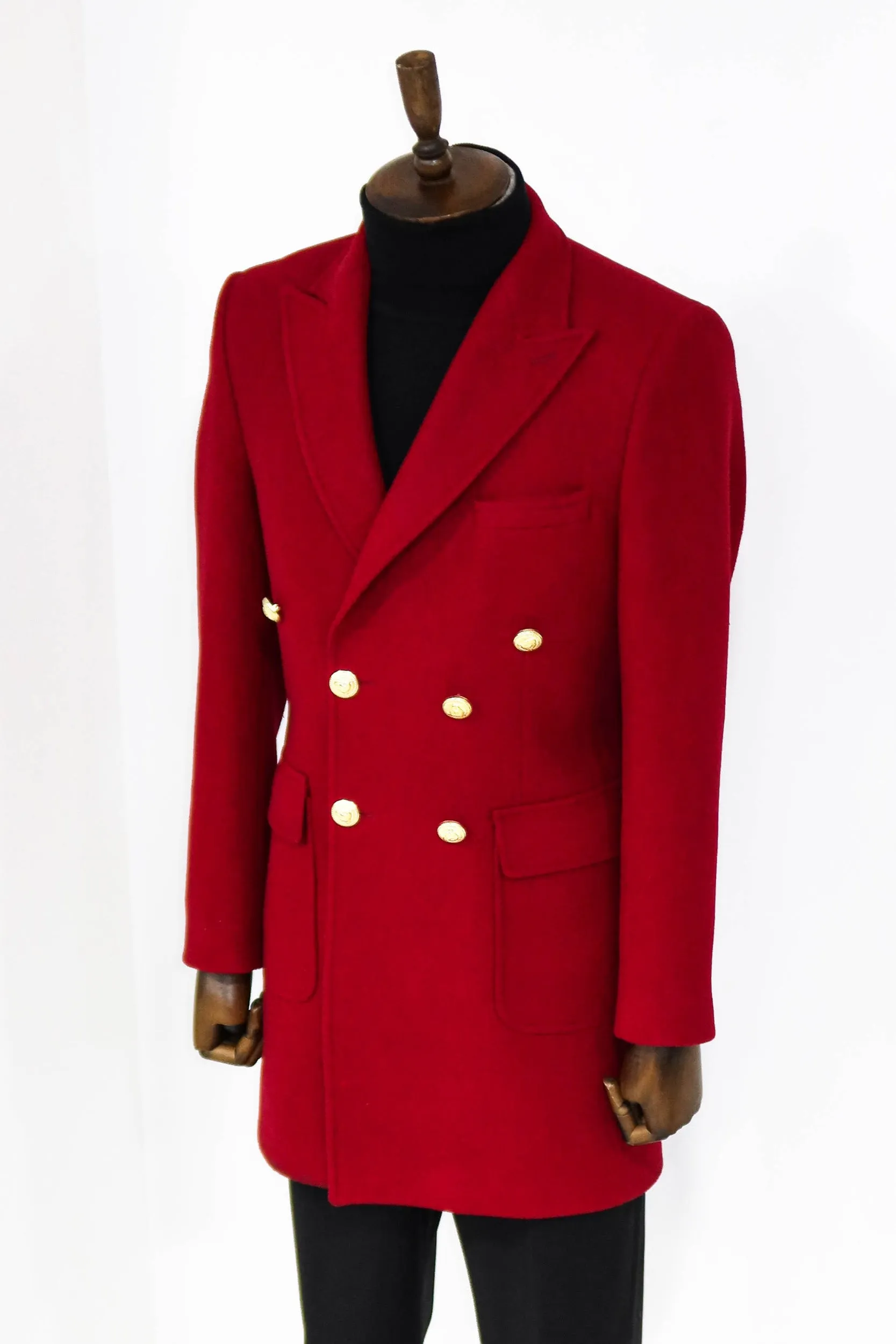 Metal Buttoned Double Breasted Burgundy Men Coat - Wessi sold by Wessi product image thumbnail 4