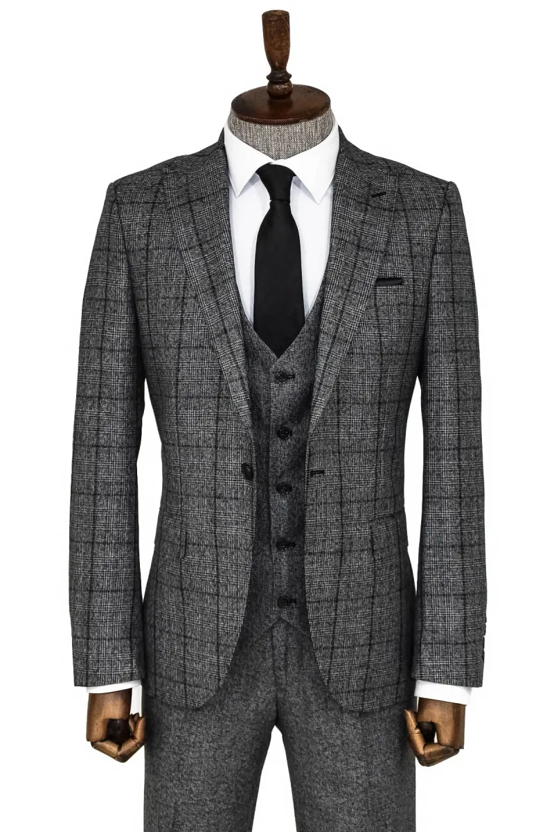 Slim Fit Checked Dark Grey Men Suit - Wessi sold by Wessi
