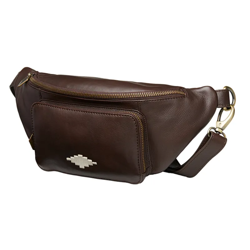 Rinonera Crossbody Bag - Brown Leather with Cream Stitching made by Pampeano