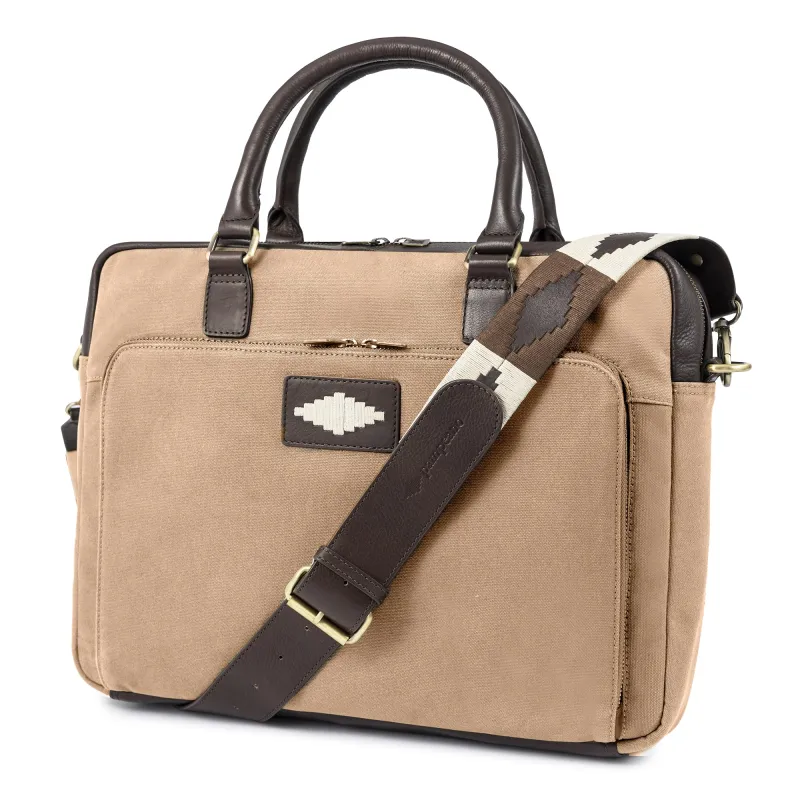 Mensajero Briefcase - Brown Leather and Sand Canvas made by Pampeano