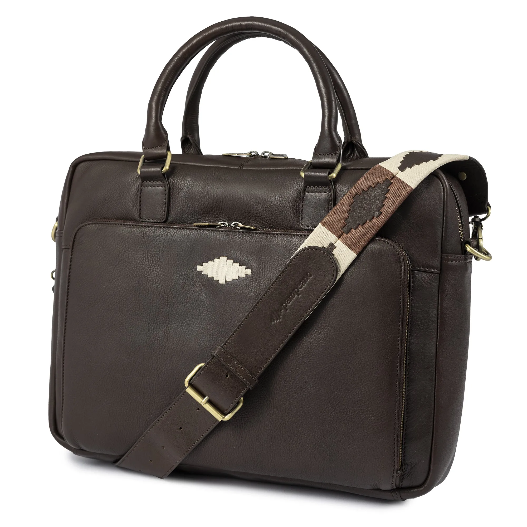 Mensajero Briefcase - Brown Leather with Cream Stitching sold by Pampeano