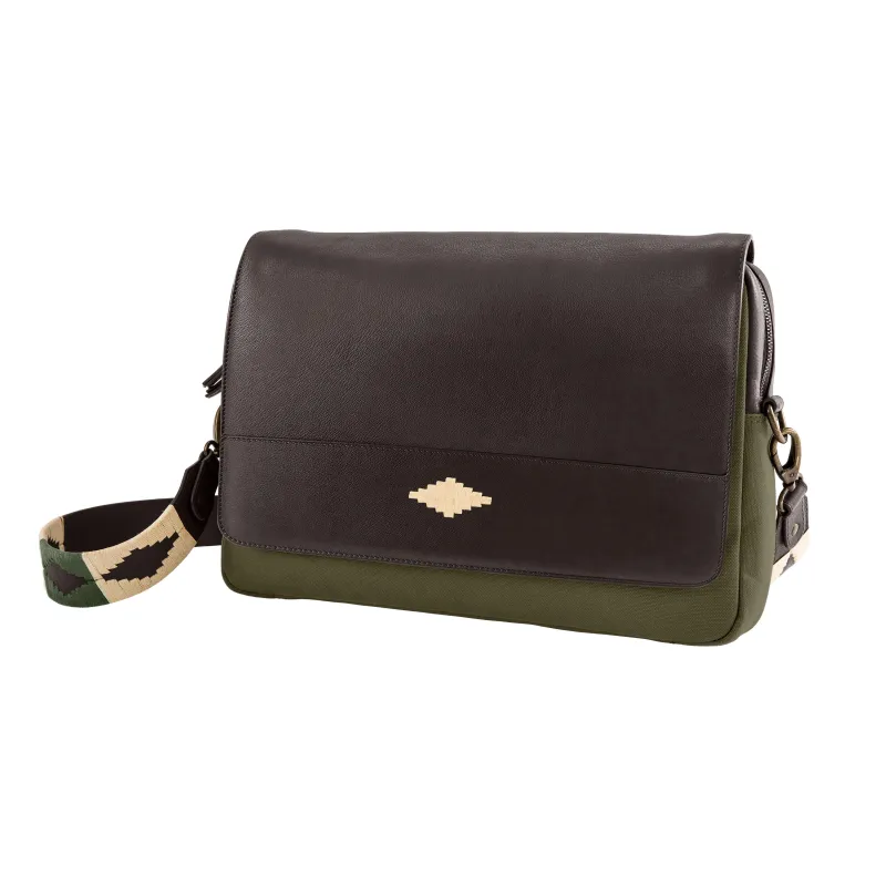 Entregar  Messenger Bag - Brown Leather and Forest Canvas made by Pampeano