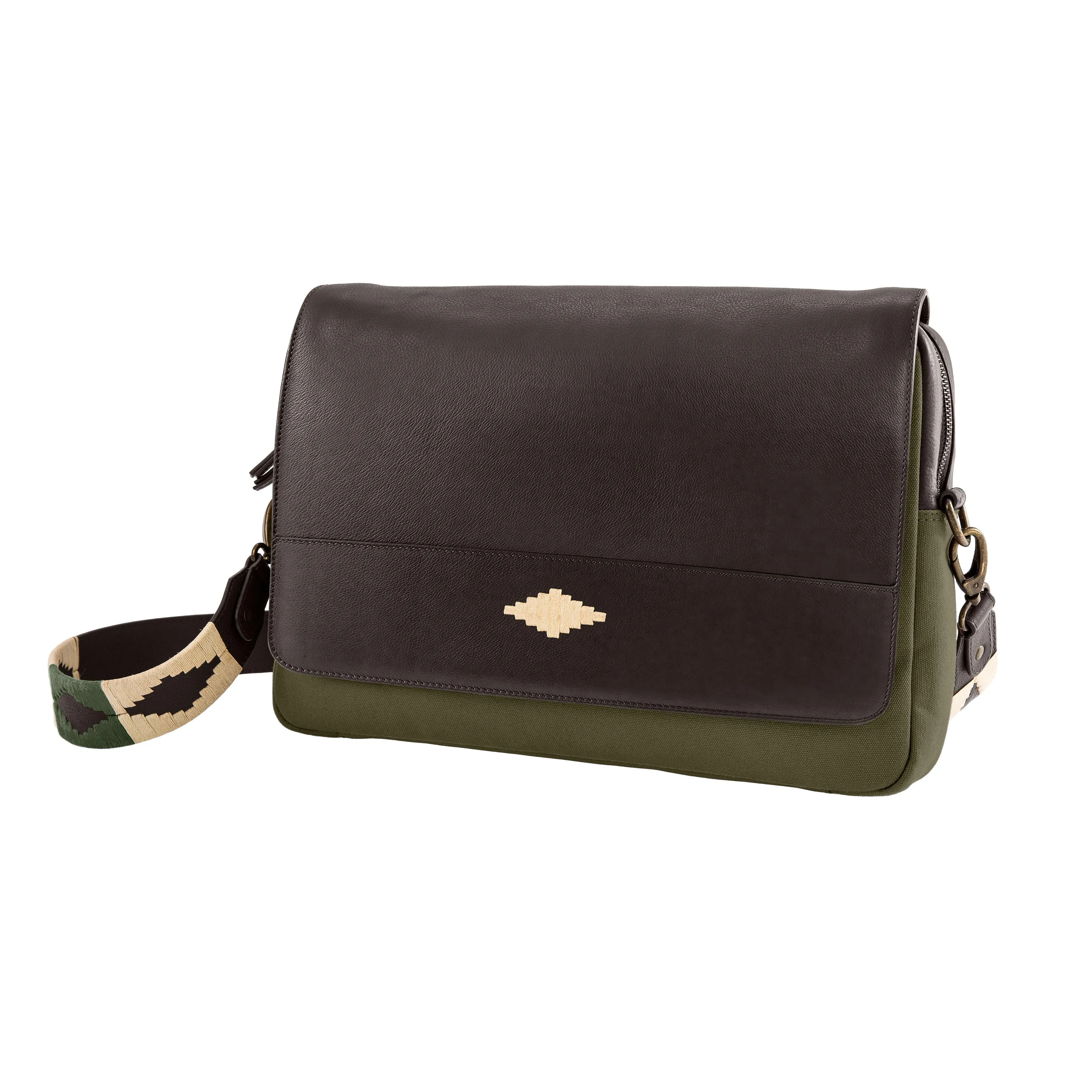 Entregar Messenger Bag - Brown Leather and Forest Canvas sold by Pampeano