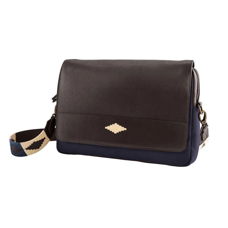 Entregar Messenger Bag - Brown Leather and Navy Canvas made by Pampeano