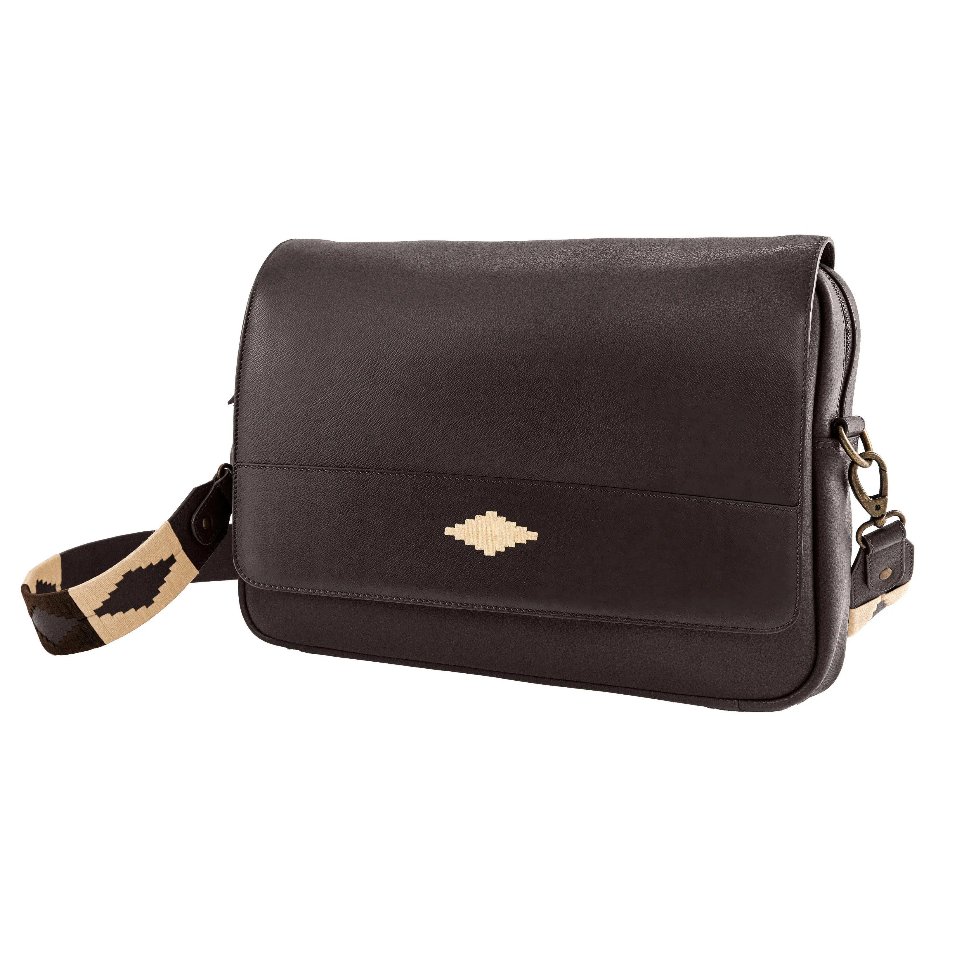 Entregar Messenger Bag - Brown Leather with Cream Stitching sold by Pampeano