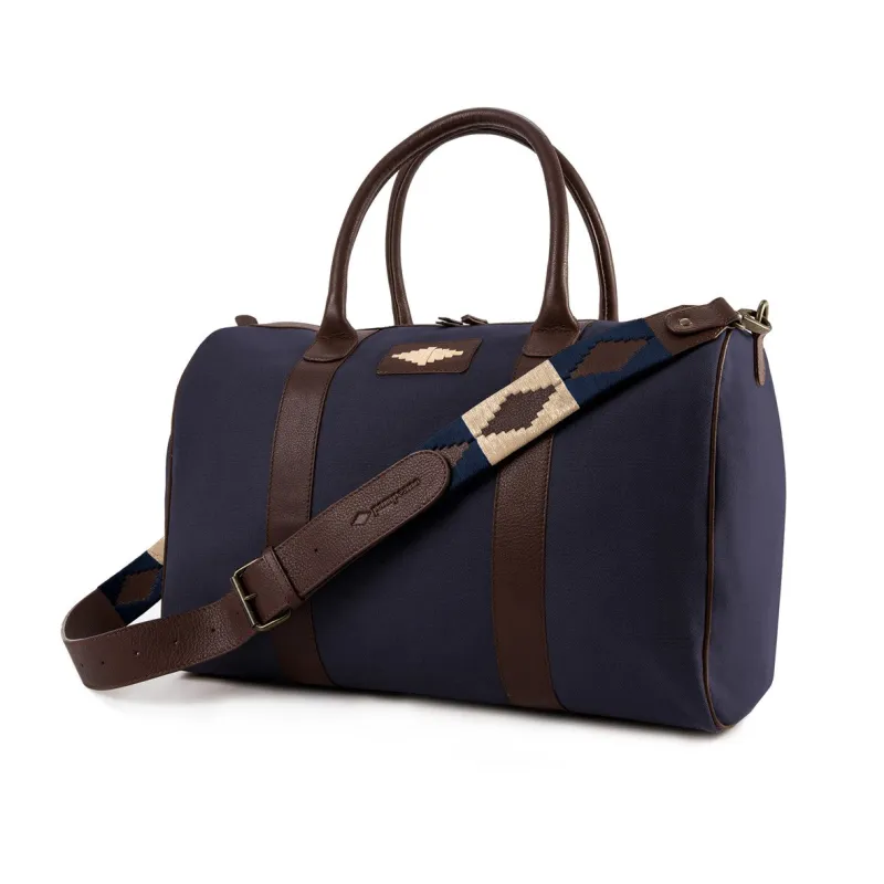 Varon Small Travel Bag - Brown Leather and Navy Canvas made by Pampeano