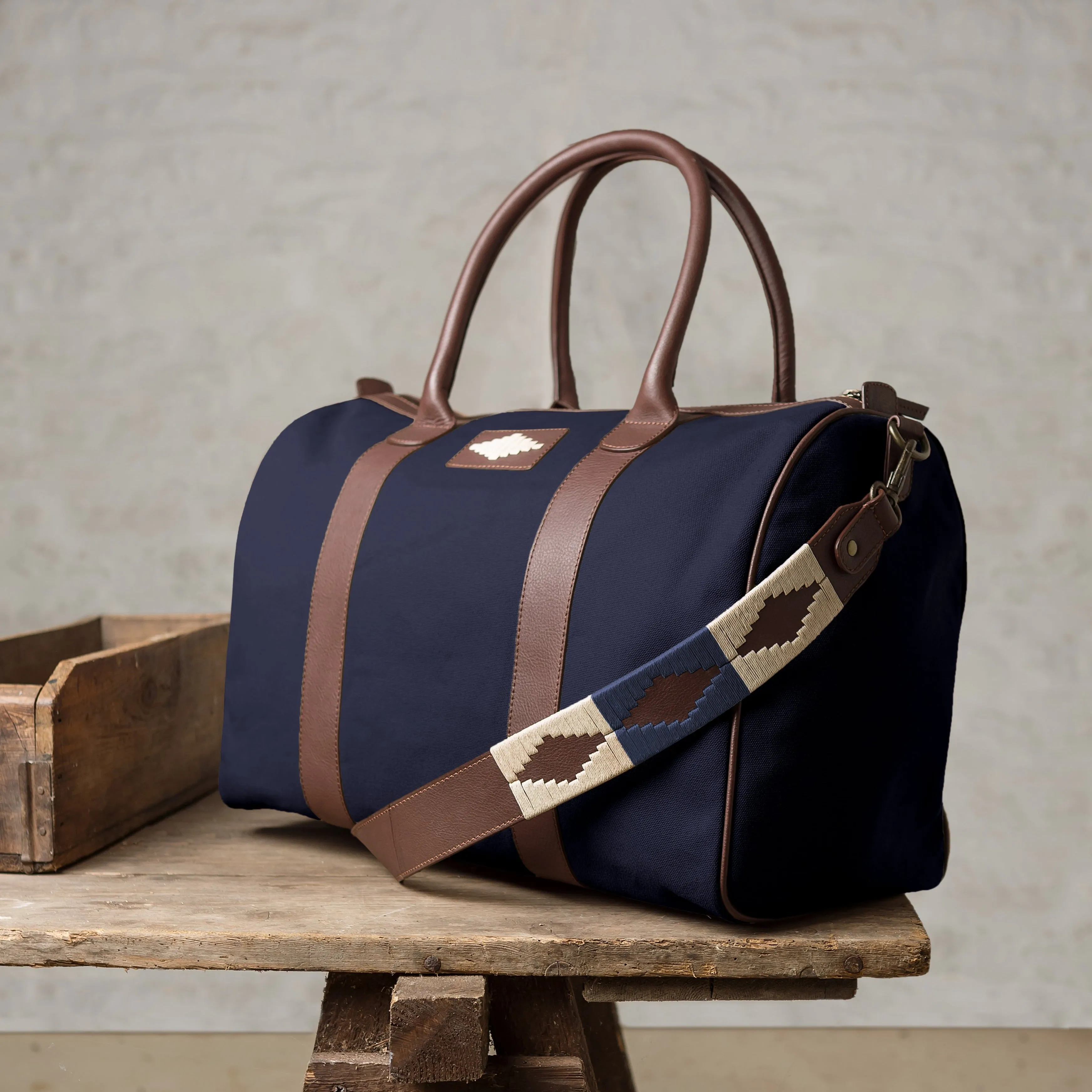 Varon Small Travel Bag - Brown Leather and Navy Canvas sold by Pampeano product image thumbnail 3
