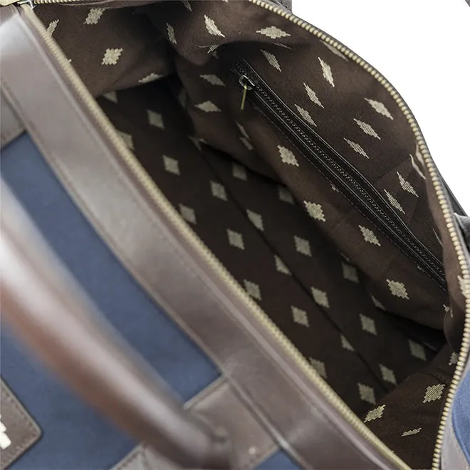 Varon Small Travel Bag - Brown Leather and Navy Canvas sold by Pampeano product image thumbnail 4