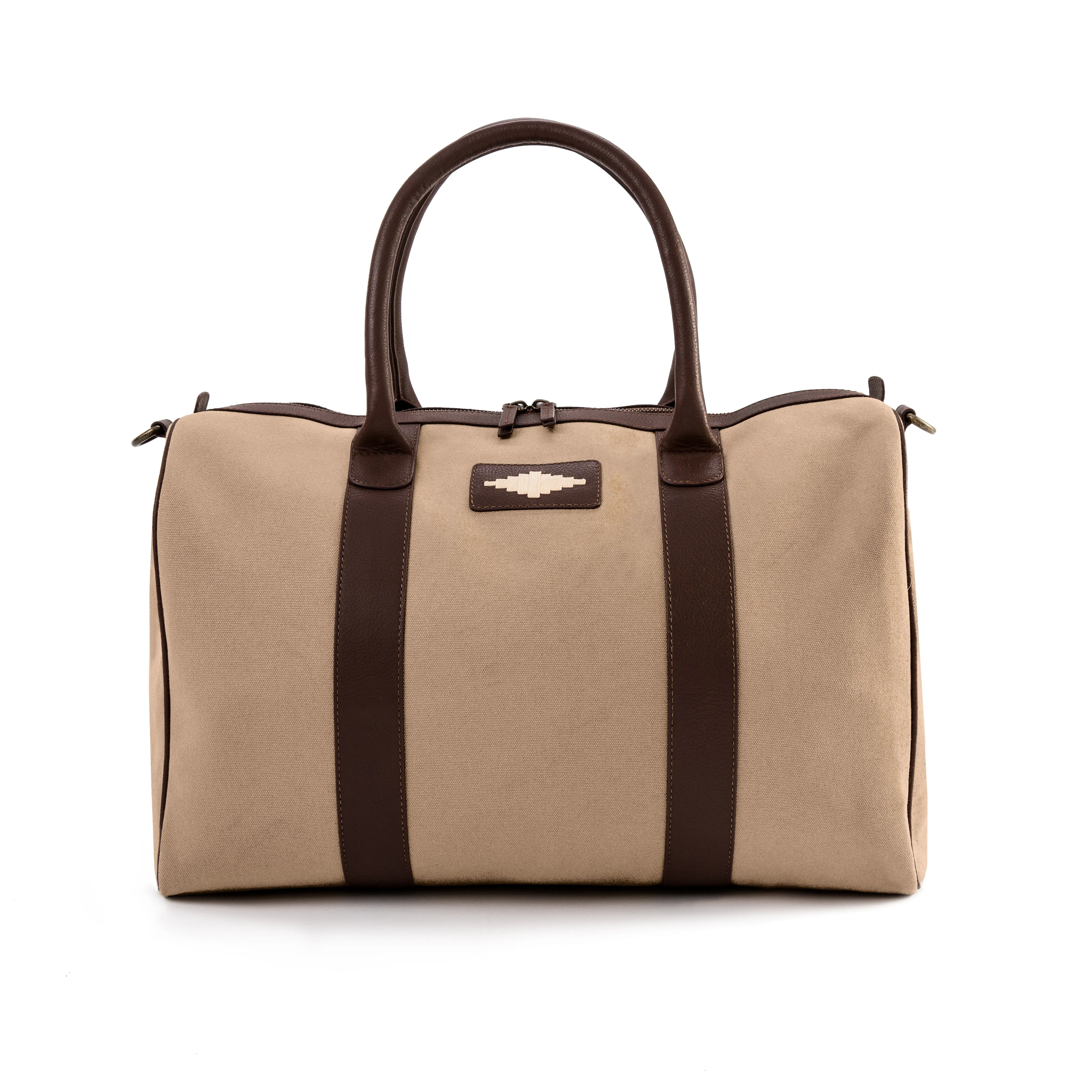 Varon Small Travel Bag - Brown Leather and Sand Canvas sold by Pampeano product image thumbnail 4