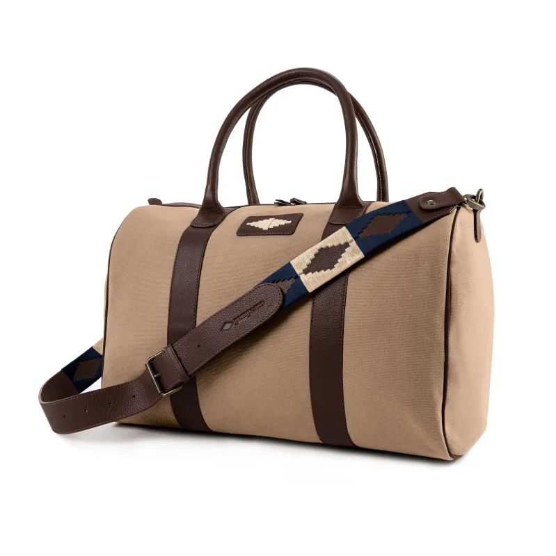 Varon Small Travel Bag - Brown Leather and Sand Canvas made by Pampeano