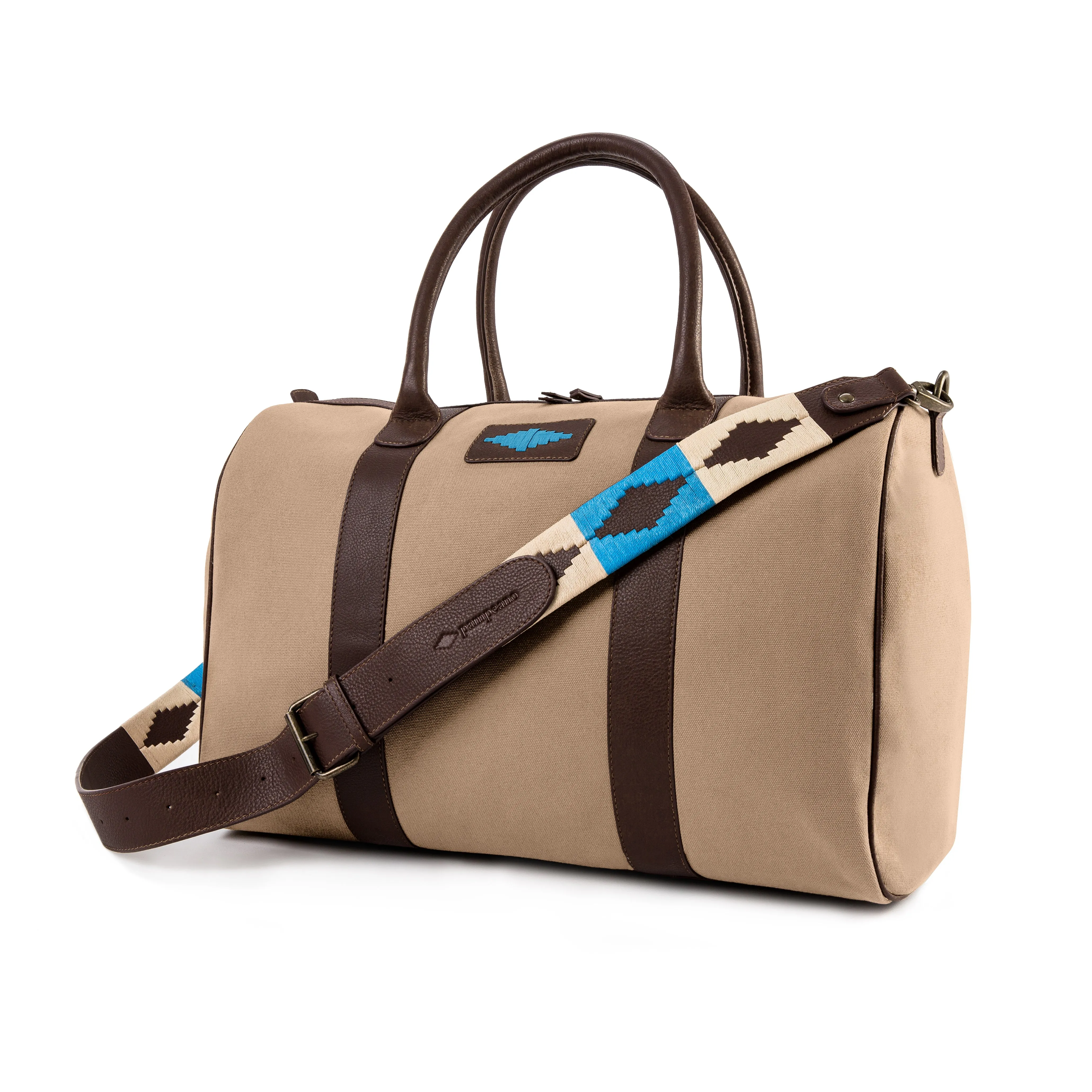 Varon Small Travel Bag - Brown Leather and Sand Canvas sold by Pampeano product image thumbnail 2