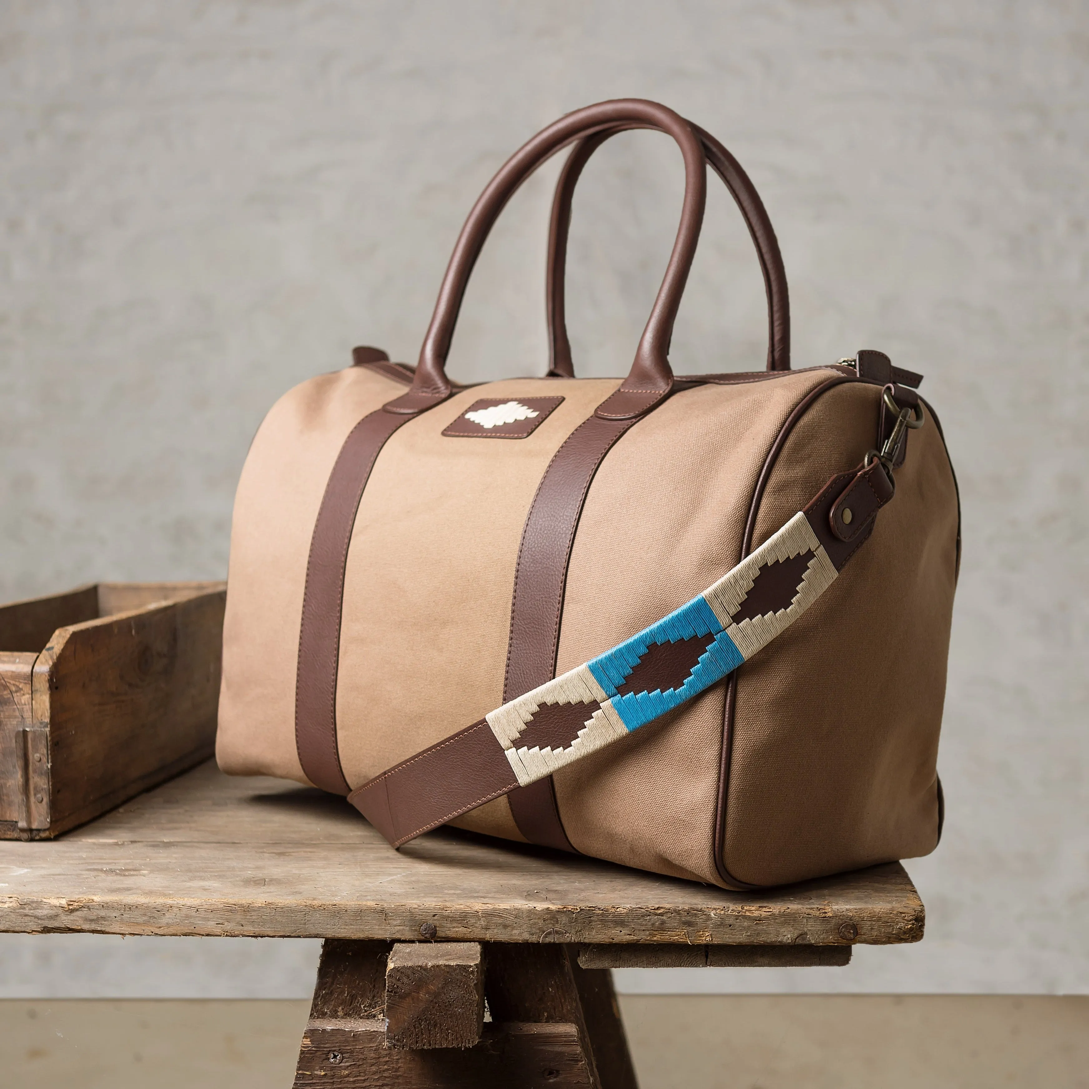Varon Small Travel Bag - Brown Leather and Sand Canvas sold by Pampeano product image thumbnail 3