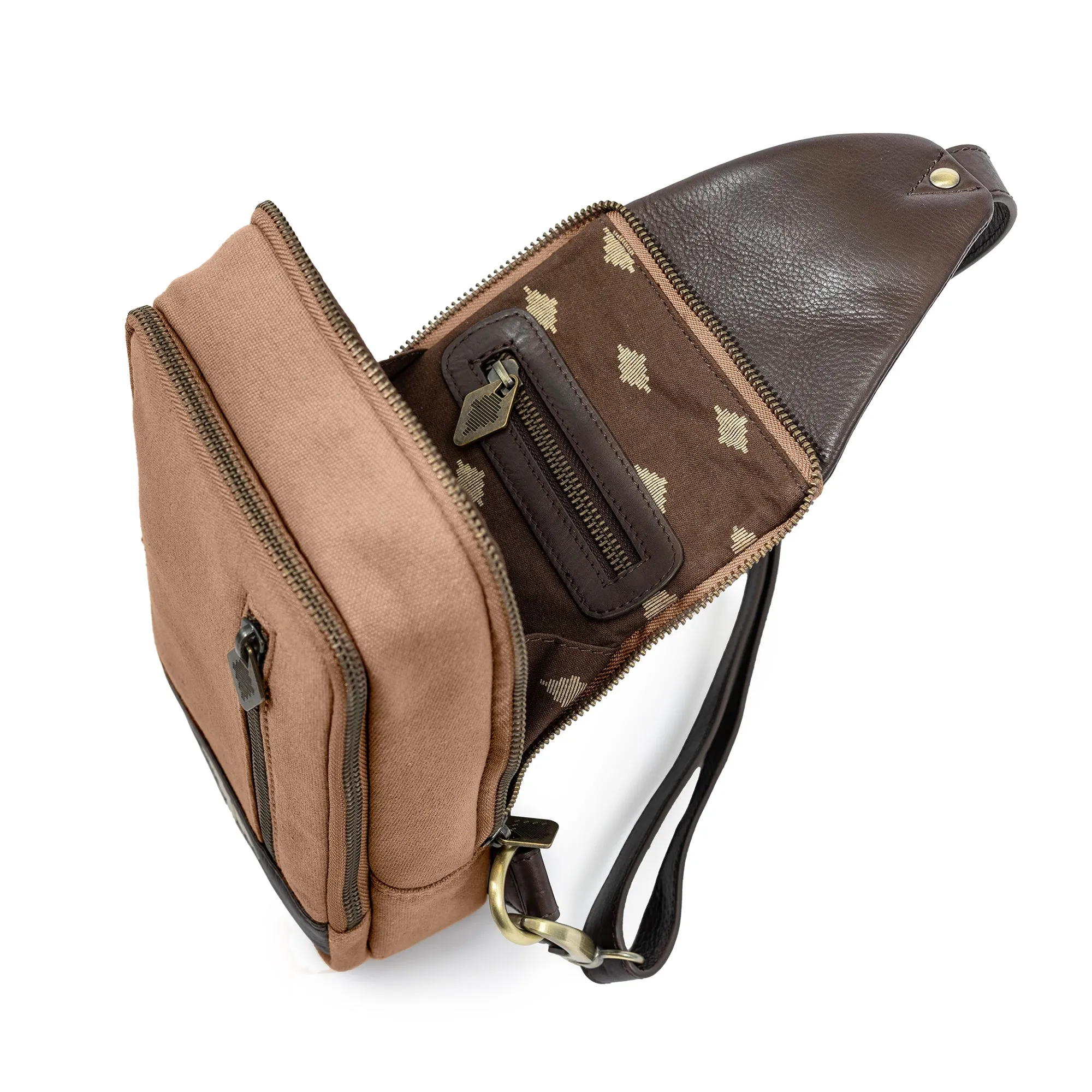 Pequeno Crossbody Bag - Brown Leather and Sand Canvas sold by Pampeano product image thumbnail 3