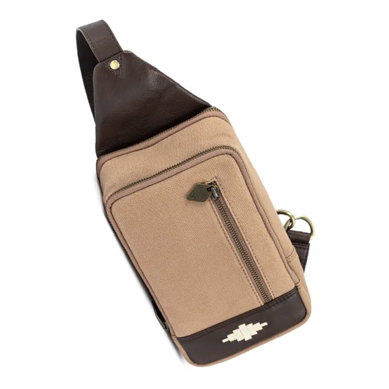 Pequeno Crossbody Bag - Brown Leather and Sand Canvas made by Pampeano