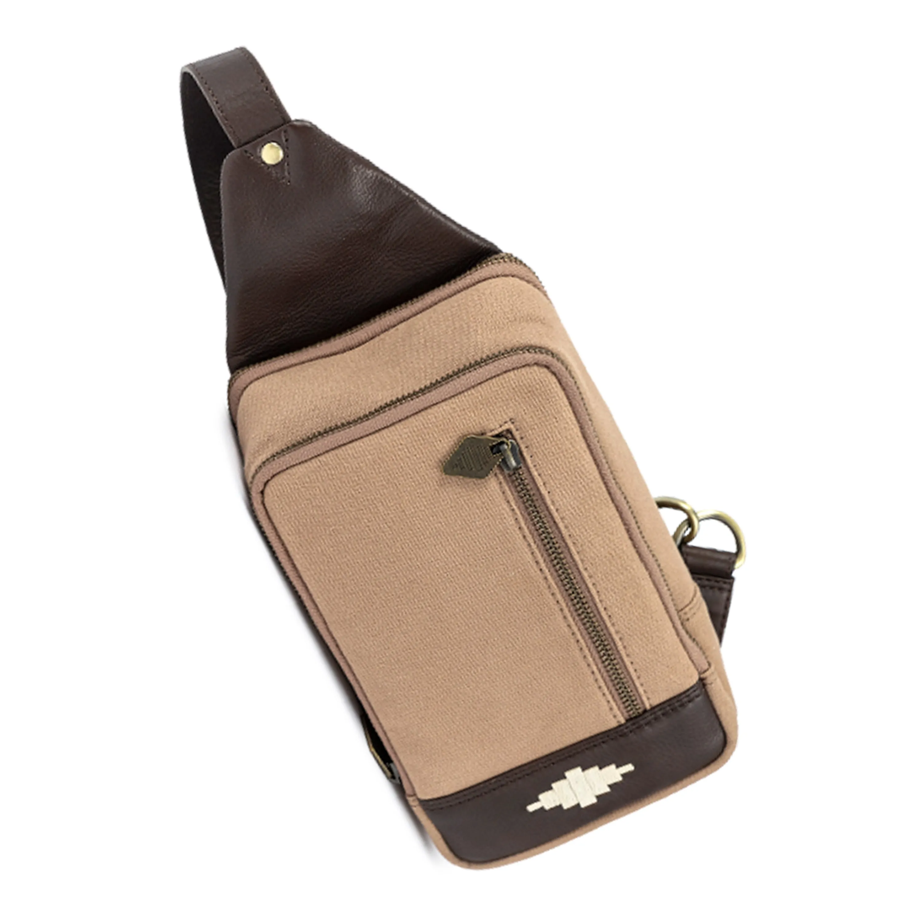 Pequeno Crossbody Bag - Brown Leather and Sand Canvas sold by Pampeano