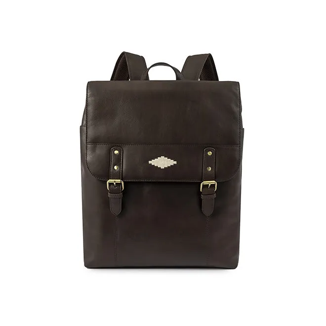 Mochila Backpack - Brown Leather with Cream Stitching sold by Pampeano
