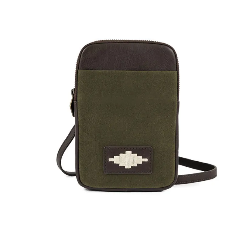 Estuche Sling Bag - Brown Leather and Forest Canvas made by Pampeano