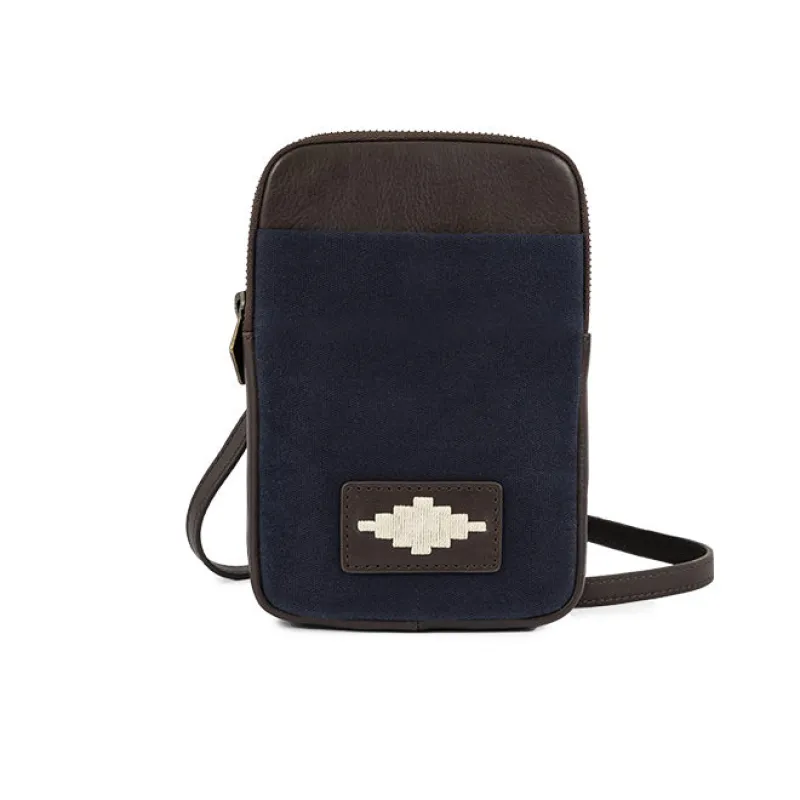 Estuche Sling Bag - Brown Leather and Navy Canvas made by Pampeano