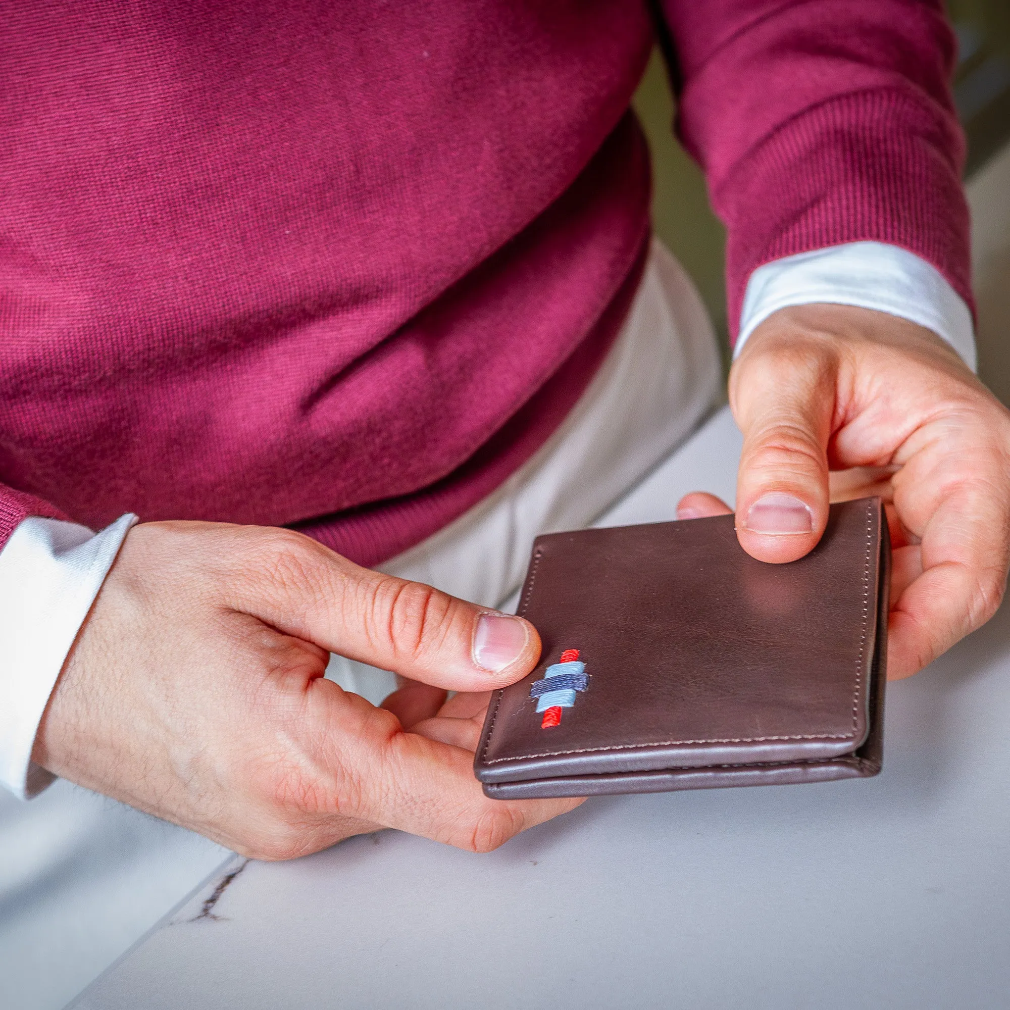 Dinero card wallet - tan leather with light blue, light brown and cream stitching sold by Pampeano product image thumbnail 3