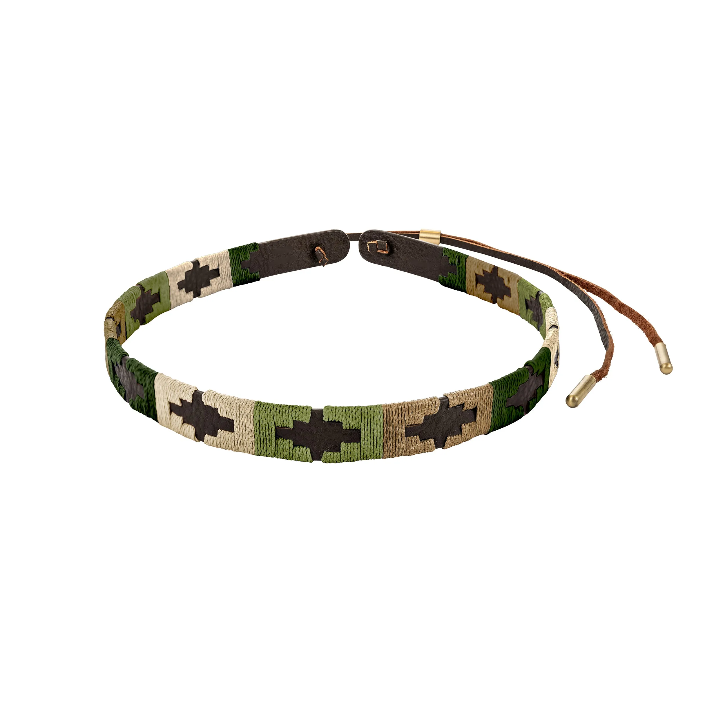 Pampa Leather Hat Band - Beige, Light Green, Cream and Dark Green Blocks sold by Pampeano