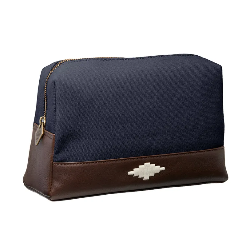 Afeite Washbag - Brown Leather and Navy Canvas made by Pampeano