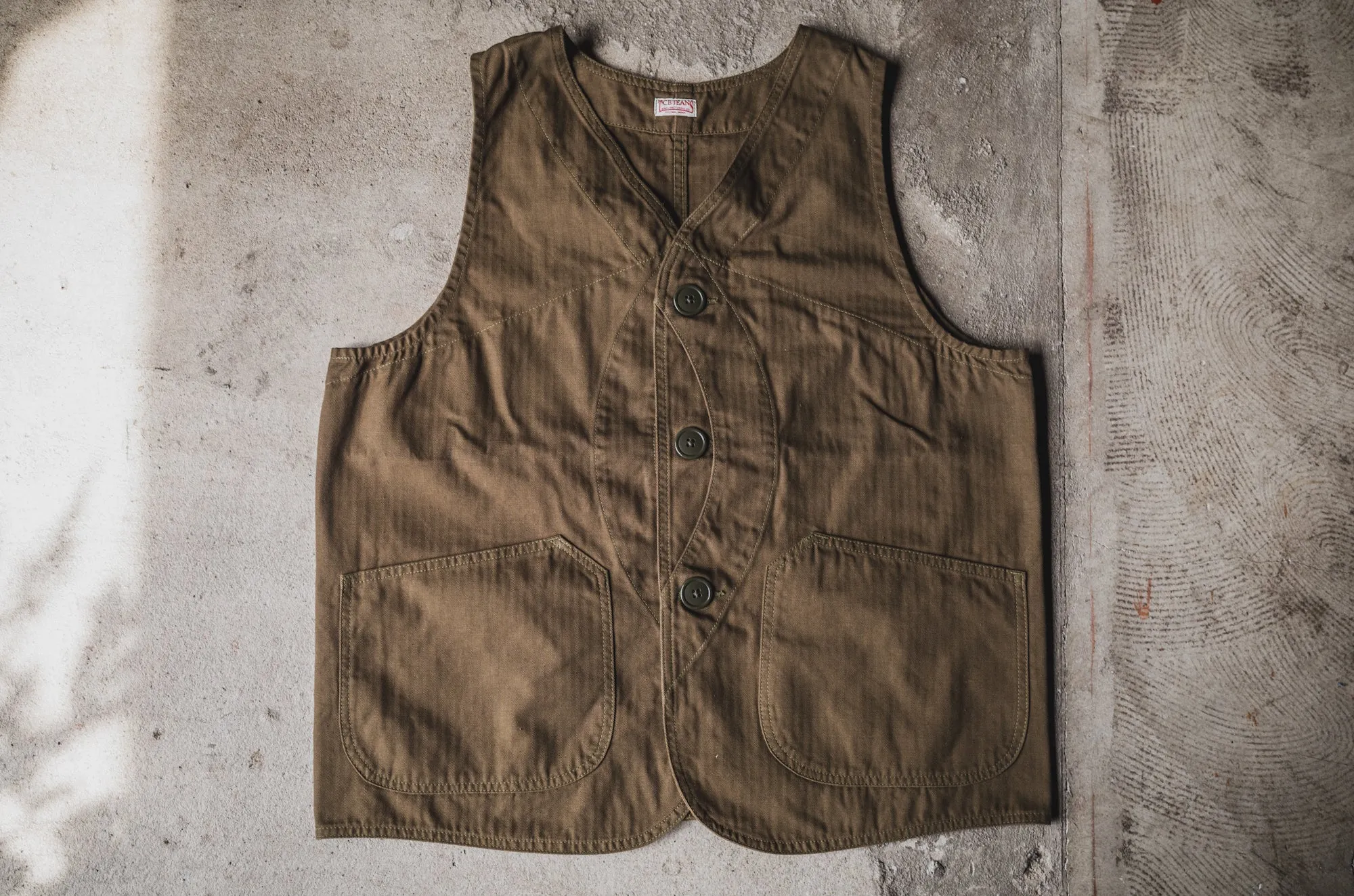 Huntsman Vest Neppy Green Herringbone sold by TCB Jeans product image thumbnail 2
